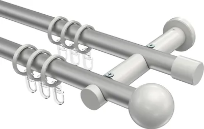Produktbild von Interdeco Gardinenstange / Vorhangstange Silbergrau / Weiß, Typ Platon Luino (Kugel), 20 mm Ø 2-läufig, 140 cm