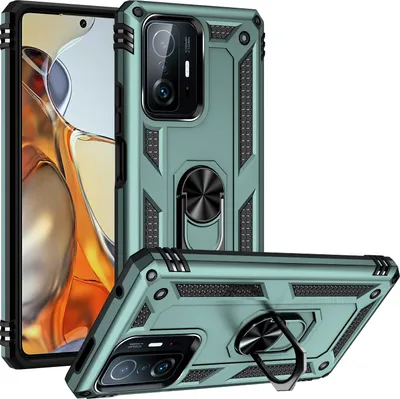 Obrázek produktu pro Pouzdro pro Xiaomi Mi 11T / Mi 11T Pro dvouvrstvé robustní, vojenská ochrana pouzdro s držákem prstenu a stojánkem zelené