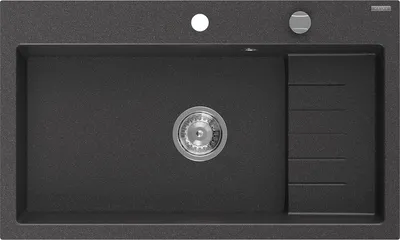 Image de Mexen Omar granit évier 1 bac 800 x 480 mm, noir moucheté, siphon chrome - 6520801005-76