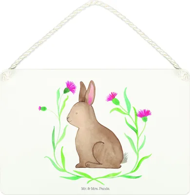 Produktbild von Mr. & Mrs. Panda Holzschild Hase Sitzen DIN A4 - Weiß - Geschenk, Türschild, Wandschild, Osterhase, Liebe, holzbild, Ostergrüße, Ostern, Frohe, kleine aufmerksamkeit