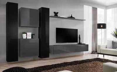 Produktbild von Designer Wohnwand Grau Wohnzimmermöbel 4x Wandschrank Wand Regal Komplett