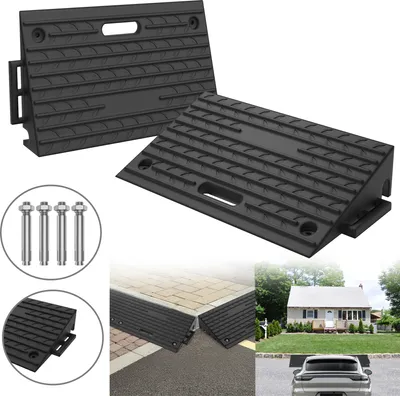 Image de UISEBRT 2 pièces Rampe de trottoir en caoutchouc 10 cm - Rampe de seuil de porte pour fauteuil roulant, rampe en caoutchouc pour seuil de porte, voiture et moto avec poignée pratique