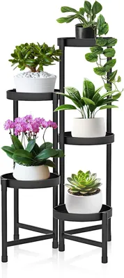Productafbeelding van Bloempotrek, 5 etages, Ø 25 cm, metalen bloemenrek, bijzettafel voor bloempotten, bloembak binnen met 5 planken, voor balkon, tuin, woonkamer