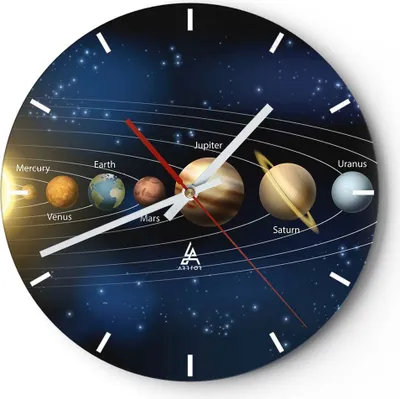 Produktbild von Wanduhr - Rund - Glasuhr - Kosmos Planet - 40x40cm - Schleichendes Uhrwerk - Lautlos - zum Aufhängen bereit - Dekoration Modern - Wanddekoration aus Glas - C3AR40x40-3650