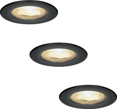 Produktbild von hoftronic LED Einbaustrahler 3er Set 5W 450lm 2700K Schwarz IP65 Dimmbar