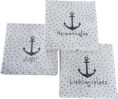 Produktbild von 3 x 20 Servietten 'Anker - Lieblingsplatz / Heimathafen / AHOI!' Maritime Papierservietten - 3-lagig 33 x 33 cm