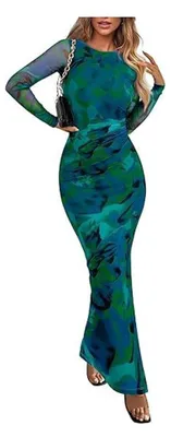 Image de Solidchoice - Robe bohème vintage à manches longues pour femmes