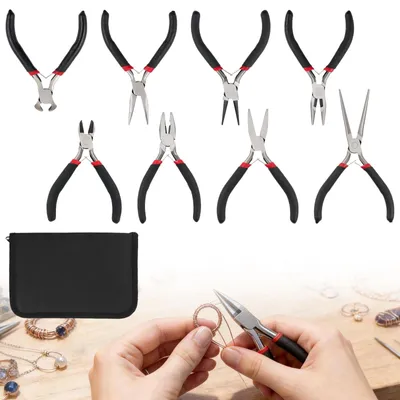 Immagine prodotto di Set di 8 mini pinze a becco teso per la creazione di gioielli fai-da-te, con custodia