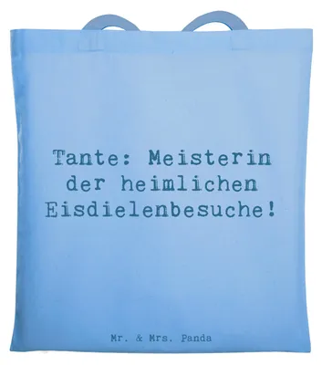 Produktbild von Mr. & Mrs. Panda Jutebeutel Spruch Tante Eisdielenmeisterin - Sky Blue - Geschenk, Nichte, Tasche, Familie, Geschenke, Schultasche, Humor, Lustig, Familienmitglieder, Uni