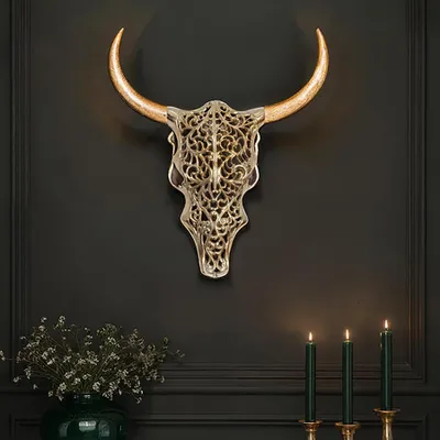 Produktbild von riess-ambiente Moderne Wanddekoration EXOTIC BULL 60cm gold Mangoholz Stierkopf Wandbild Wandskulptur