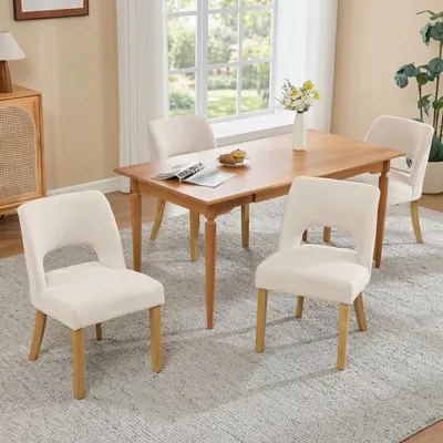 Produktbild von Flieks 4 Esszimmerstühle mit Leinenstoff, Massivholzbeinen, Küchenstühle mit ergonomischer Rückenlehnebeige, Polsterstühle 50x58x81cm, Beige