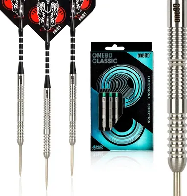 Produktbild von One80 Steeldarts Set mit Flights und Schäften 22 Gramm
