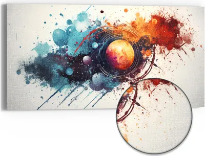 Produktbild von DEQOART Hybrid Leinwand Bild 60x30 cm 'Planetenexplosion' Wandbild Glas flach modern