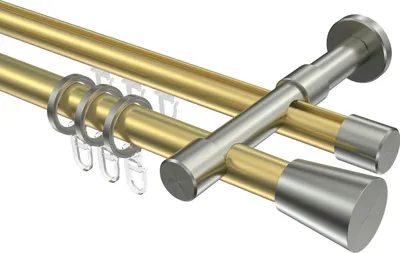Produktbild von Interdeco Rundrohr-Innenlaufstange / Gardinenstange (Kombination) Messing-Optik / Edelstahl-Optik, Typ Prestige Sitra (Konus), 20 mm Ø 2-läufig, 120 cm