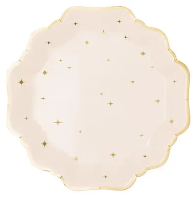 Produktbild von Pappteller 21cm mit Goldrand und Sternen 6er Set Creme / Gold