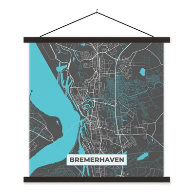 Produktbild von MuchoWow® Textilposter Stadtplan - Bremerhaven - Deutschland - Karte 90x90 cm mit schwarzem Rahmen - Magnetisches