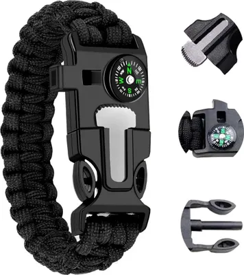 Obrázok produktu pre Verk 14372 Náramok prežitia Paracord 5 v 1 čierny