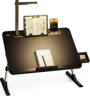 Obrázok produktu pre Výškovo nastaviteľný stôl na notebook s lampou LED a zásuvkou