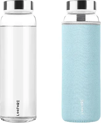 Produktbild von 1-Liter-Trinkflasche aus Borosilikatglas mit Neoprenhülle