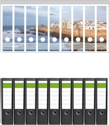 Produktbild von Wallario 9 Stück breite Ordner inkl. Klebeetiketten mit Motive Alte Stadt am Meer -  Set mit Rückenschildern / Ordnerrücken Stickern