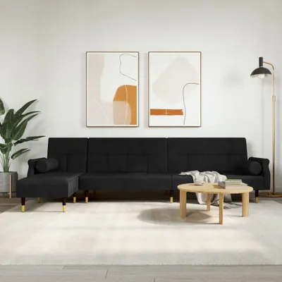 Produktbild von The Living Store Schlafsofa in L-Form Schwarz 271x140x70 cm Samt