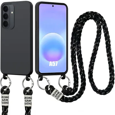 Image de Coque pour Samsung Galasy A57 5G, Silicone Souple Anti-Rayures Slim avec Cordon Noir