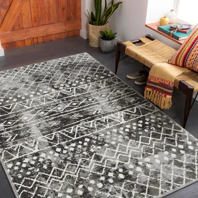 Läufer 90x150 cm rutschfest waschbar Mikrofaser geometrisch schwarz