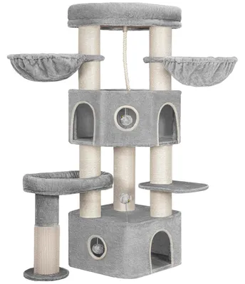 Image de Arbre à chat - Arbre d'escalade - Hauteur 163 cm - Troncs en sisal épais - Pour les grands chats - 2 niches - Plusieurs niveaux - Gris