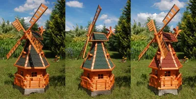 Produktbild von Windmühle mit Gauben und Solar-Beleuchtung – Höhe 1,4 Meter, Farbe:Dunkel