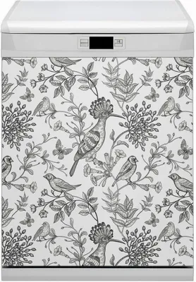 Produktbild von Magnet Folie für Geschirrspüler Küche Magnetmatte 60x70 cm  Nachbildung Geschirrspüle  - Skizzierte Vögel