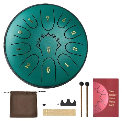 Immagine prodotto di VEVOR Tongue Drum, 165 mm, tamburo a pioggia a 11 toni, tamburi musicali in re maggiore con libro di musica e mazzette, tamburo a lingua d'acciaio, padella d'acciaio, per lezioni di musica di meditazione yoga per principianti, verde