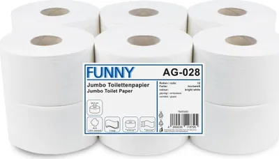 Produktbild von Jumbo Toilettenpapier FUNNY - 3 - lagig - Ø 19 cm - weiß - 12 Rollen