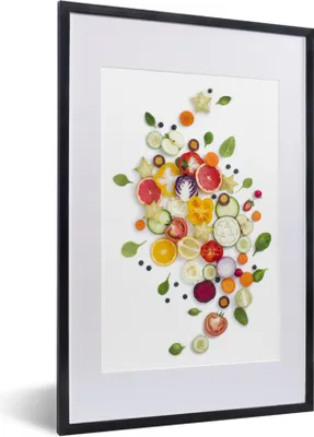 Produktbild von MuchoWow® Gerahmtes Poster Obst - Gemüse - Weiß 40x60 cm - Poster mit Schwarzem Bilderrahmen Wandposter Rahmen Foto Bilder - Poster in Rahmen