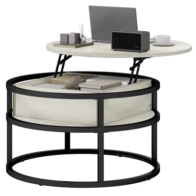 Produktbild von BALCONERA Couchtisch Wohnzimmertisch Beistelltisch, Hebeplatte, mit Stauraum, 80 x 80 x 47 cm, Weiß+Schwarz