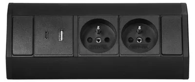 Obrázek produktu pro Povrchová zásuvka ORNO OR-GM-9039/B, rohové pouzdro, 2x 230V, 2x USB (A+C type; 2.4A), barva černá