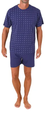 Produktbild von Normann Herren kurzarm Schlafanzug Shorty Pyjama in eleganter Minimimal-Print-Optik ; marine , 58