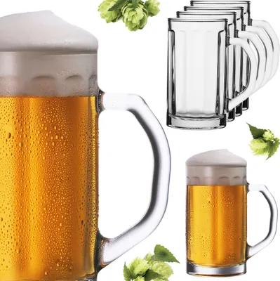 Produktbild von PLATINUX Bierseidel mit Henkel aus Glas Set 6-Teilig 500ml (max. 650ml) Bierkrug Maßkrug Bierkrüge Biergläser 0,6L