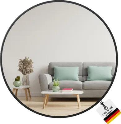 Produktbild von Albatros Spiegel rund schwarz mit Metallrand, 50cm Durchmesser, für Wohnzimmer, Badezimmer, Flur, Schlafzimmer, groß, Wand