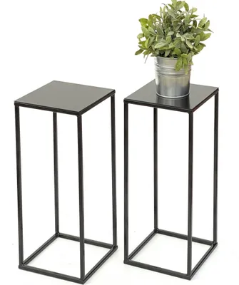 Produktbild von 2x DanDiBo Blumenhocker Metall Schwarz Eckig 62,5 cm Blumenständer Beistelltisch 434 Blumensäule Modern Pflanzenständer Pflanzenhocker