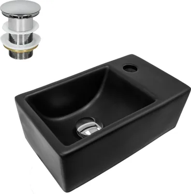 Obrázok produktu pre LuxeBath umývadlo Umývadlo na dosku Square, 35,5x20,5x12,5 cm, čierne matné, z keramiky, vrátane odtokovej súpravy bez prepadu