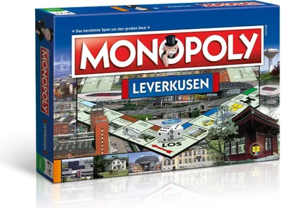 The image shows the box of the Monopoly Leverkusen board game.