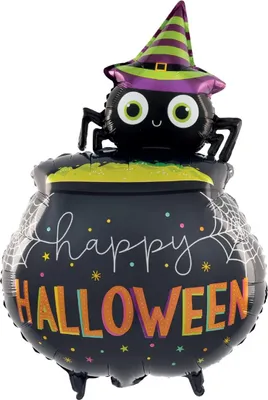 Image de Ballon en plastique Halloween, araignée au-dessus d'un chaudron magique, Happy Halloween, 79 x 51 cm