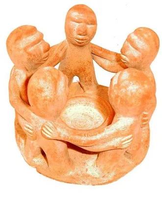 Teelichthalter Kreis der Freundschaft, Freundschaftskreis, 5 Menschen, Kerzenhalter, handgefertigt aus Ton
