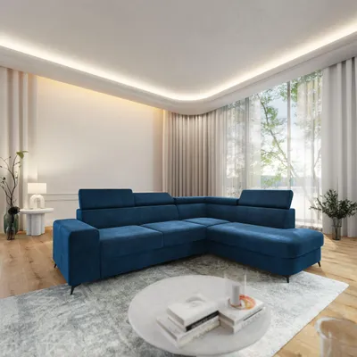 Produktbild von Masseno Ecksofa ALVORO R-S mit Schlaffunktion L-Form, Sofa mit Bettkasten, Wohnzimmersofa, Couch, Soffa, Bettsofa, Couchgarnitur- Blau, MONOLITH 77