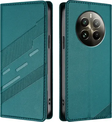 Produktbild von Hülle für Realme 12 Pro/Realme 12 Pro+, Kunstleder Brieftaschen Handyhülle mit Kartenfach und Standfunktion Grün
