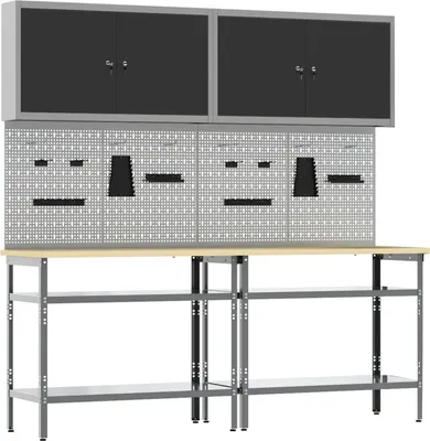 Immagine prodotto di Set banco da lavoro con lo scaffale 8 pcs Nero e Grigio