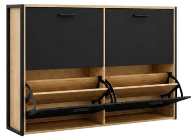 Image de CASABEL Meuble à Chaussures 4 Abattants - Armoire à Chaussures Design - Meuble de Rangement Entrée 24 Paires - Cadre Noir - Abattant Bois