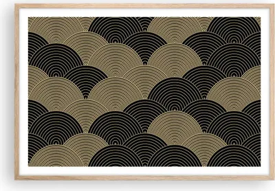 Produktbild von Gerahmtes Poster - Rahmen in heller Eiche - Schwarz und Gold Kreise Grafiken - 91,5x61 cm - Wand Bild - Wanddeko - Wandbilder - Kunstposter - Wandposter - Bilderrahmen - Bilder - P2NAA91x61-4880