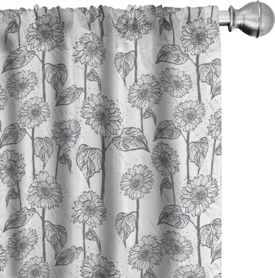 Produktbild von ABAKUHAUS Botanisch Vorhänge, Gardinen, Grunge Design Muster mit Kontur Künstlerische Tinte gemalte Sonnenblumen, 2 Stück 75 x 175 cm, Dunkle Purpleblue Weiß