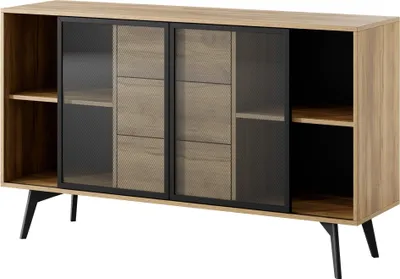 Produktbild von Furniture24 Kommode Slide Ksz-144 Sideboard Mit Schiebetüren Barock Gold Eiche
